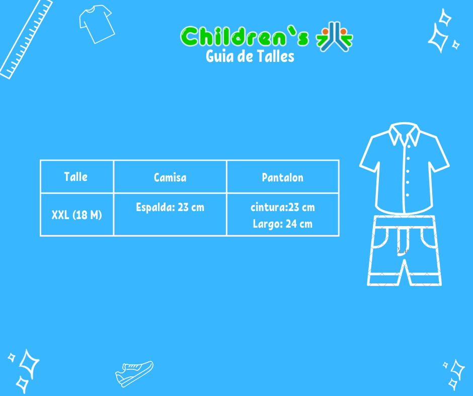 Guia de talles Conjunto Bautismo Short y Camisa Manga Corta