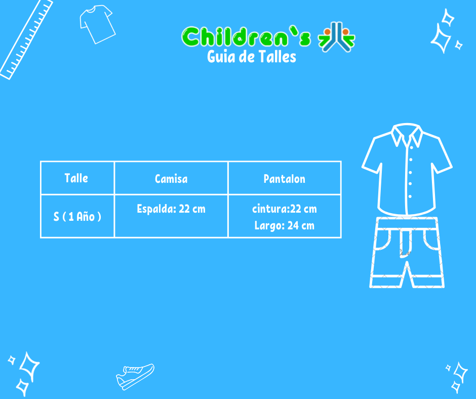 Guia de talles Conjunto Bautismo Short y Camisa Manga Corta