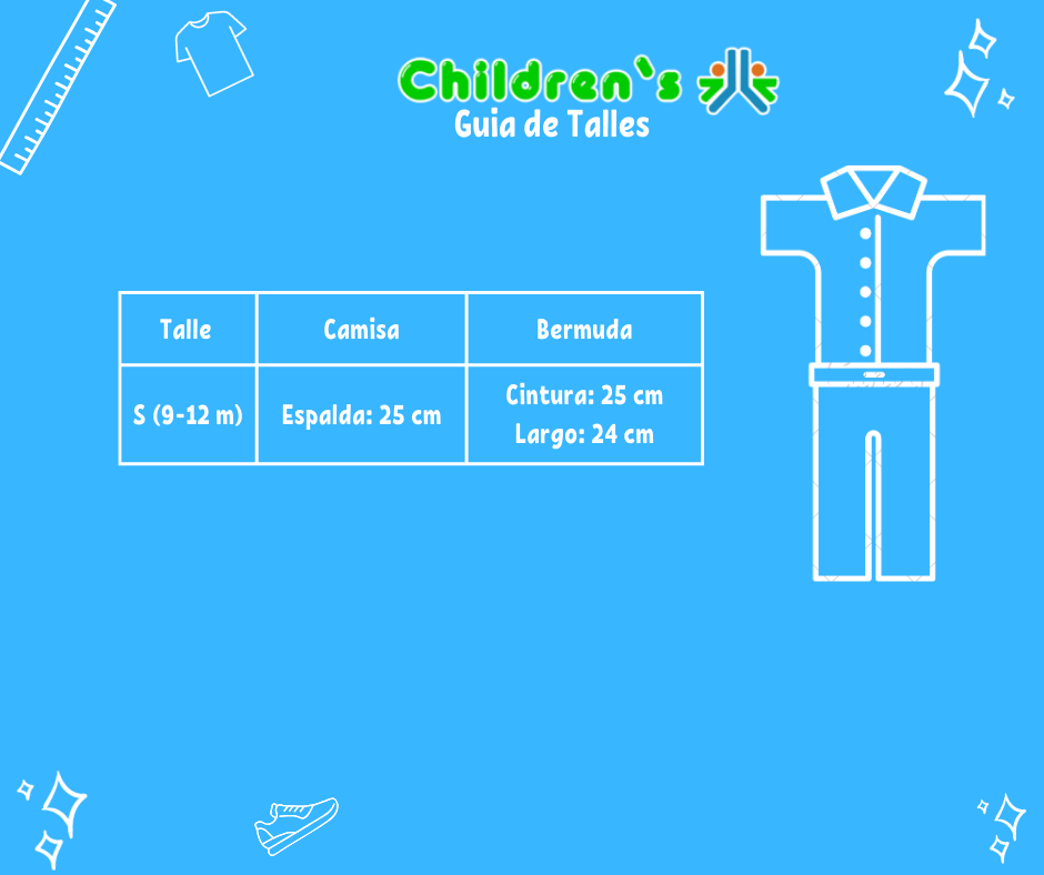 Guia de talles Conjunto Bautismo Bermudas y Camisa Manga Corta