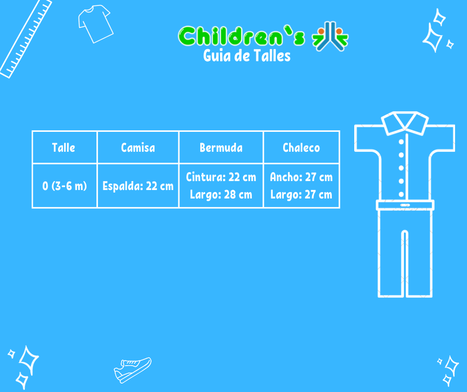 Guia de talles Conjunto Bautismo 3 pieza Bermuda Camisa y Chaleco