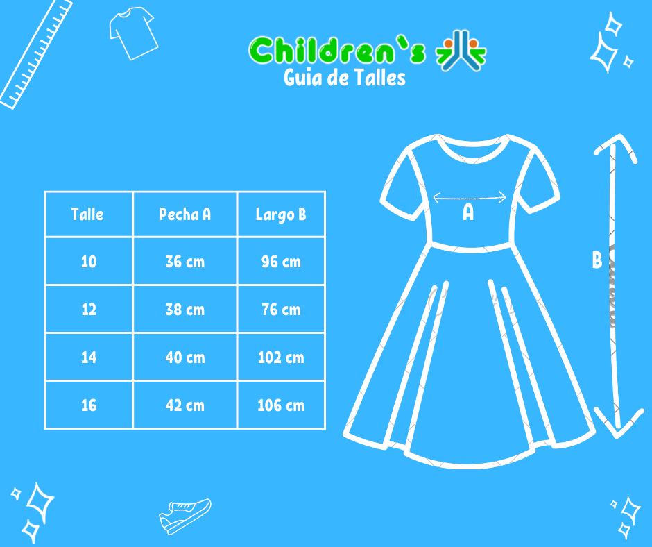 Guia de talles Vestido Comunion De Organza Bordada y Faja Con Detalle