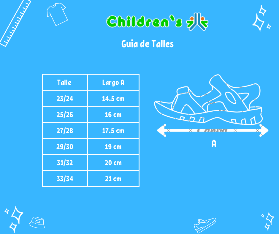 Guia de talles Sandalia Goma Livianas Agua Verano Dos Velcro
