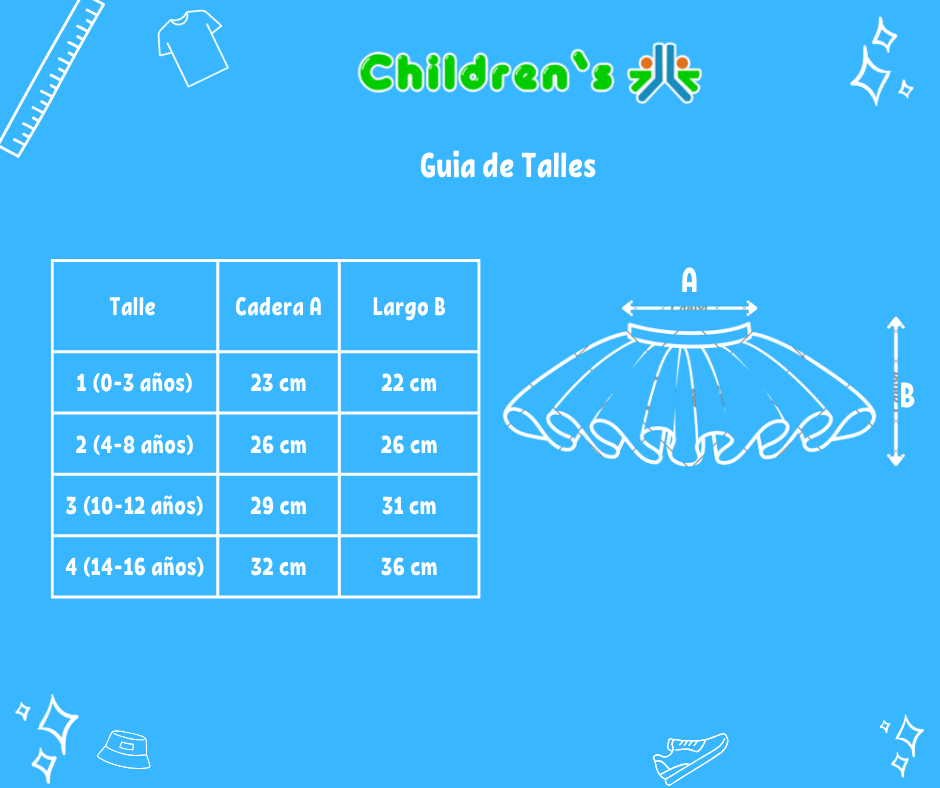 Guia de talles Tutu Doble Capa Liso Glitter Con Elástico