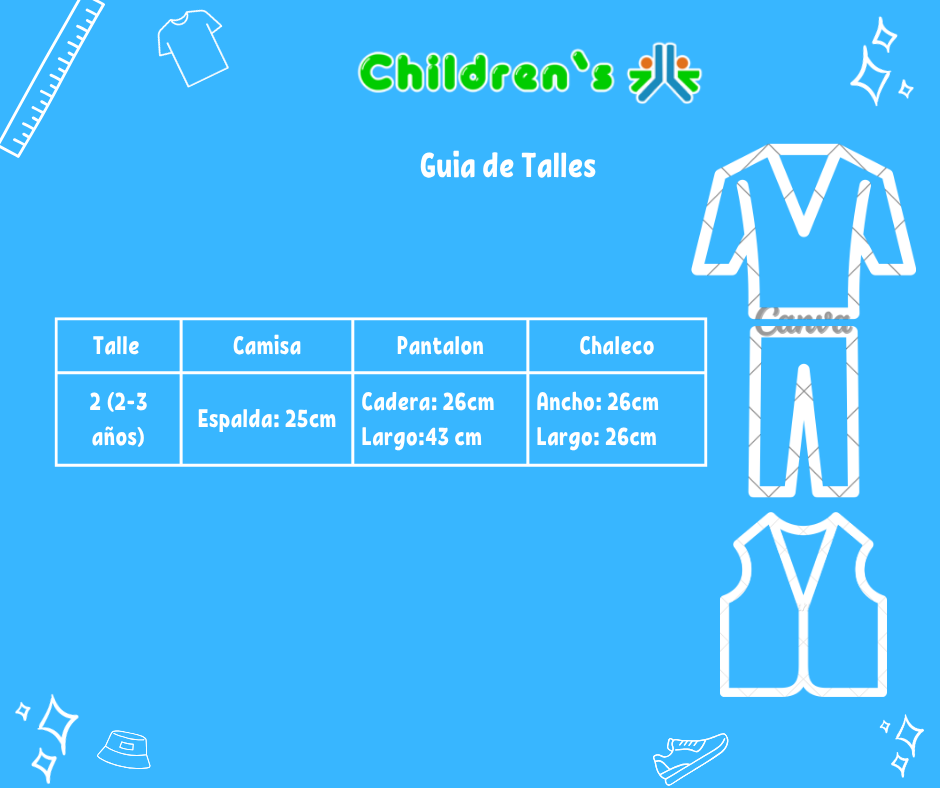 Guia de talles Conjunto De Chaleco Camisa Moño Y Pantalon en Tela Mecanica