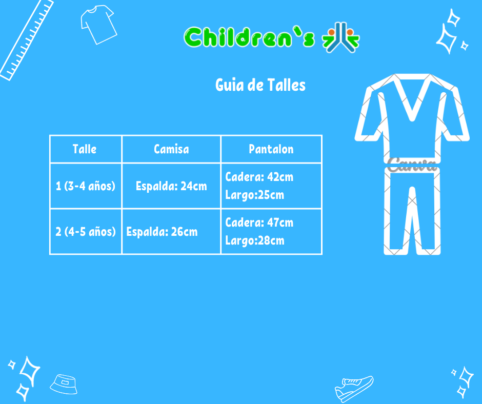 Guia de talles Conjunto 2 Pieza Camisa y Pantalon Escoces De Corderoy