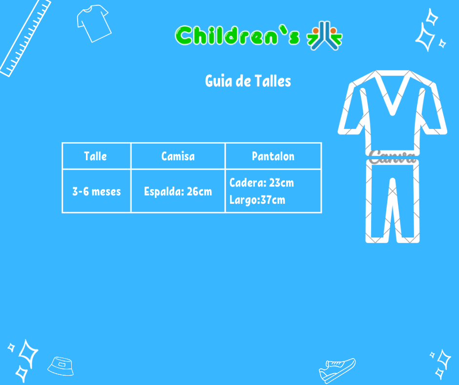 Guia de talles Conjunto 2 pieza Jardinero y Camisa Viyela