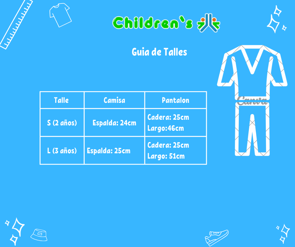 Guia de talles Conjunto 2 Piezas Pantalon y Camisa Bordado