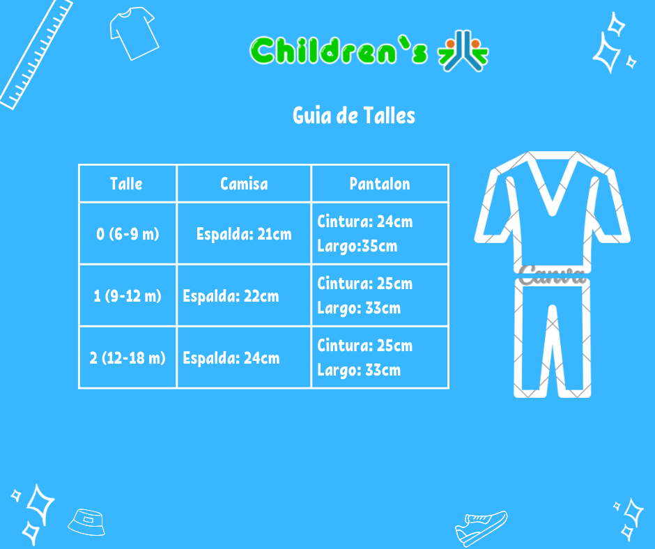 Guia de talles Conjunto Jardinero Pantalon Sarga Pied De Poul y Camisa Viyela