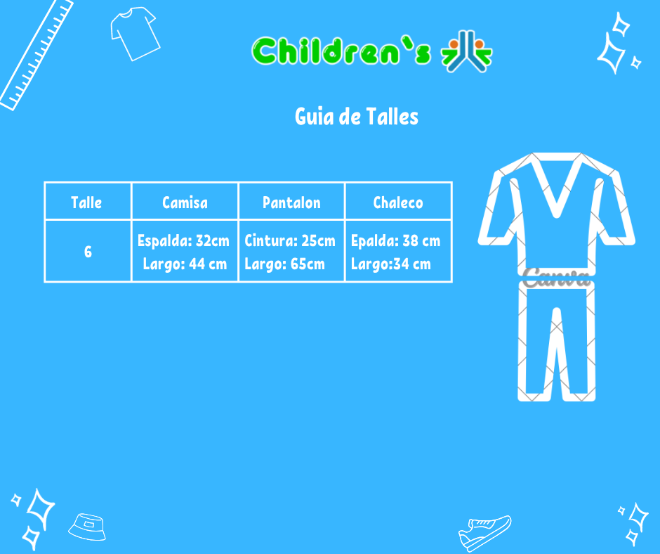 Guia de talles Conjunto 3 Piezas Camisa, Pantalon, Chaleco