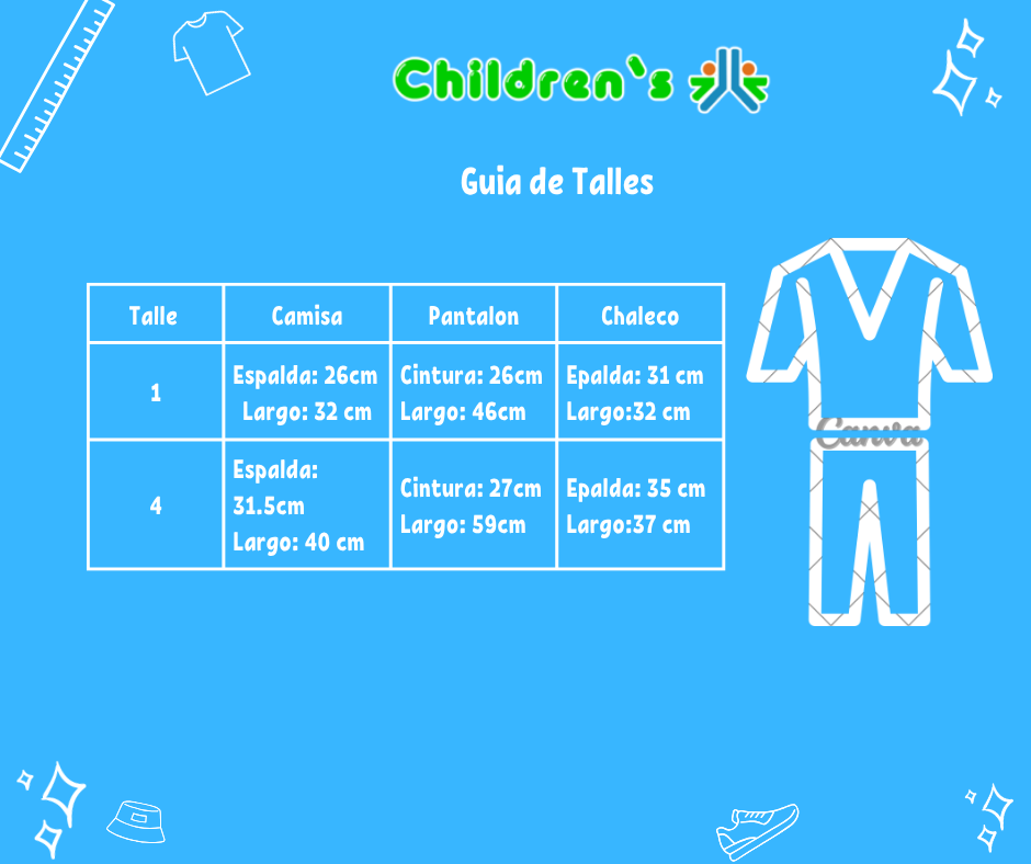 Guia de talles Conjunto 3 Pieza Camisa Pantalon y Chaleco En Tela Mecanica