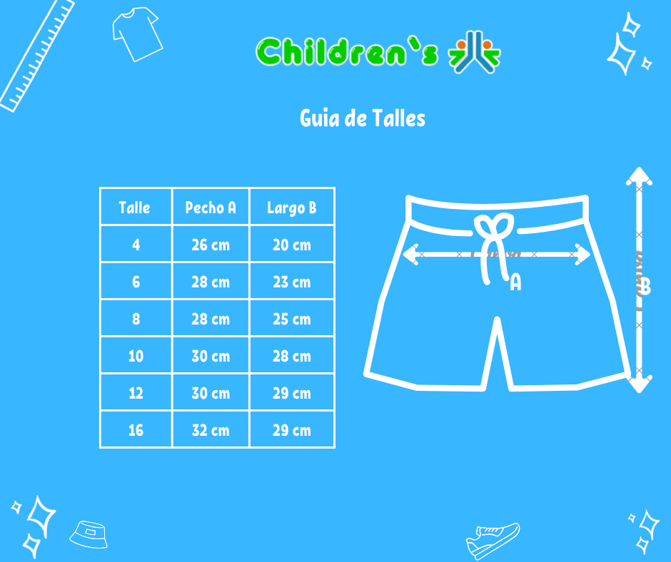 Guia de talles Short  Algodon Rustico Con Cintura Regulable Con Detalles En Flores