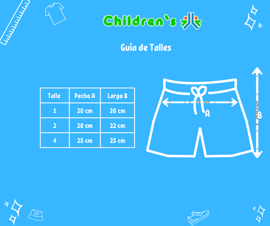 Guia de talles Short Algodon Estampado Cintura Elastizada