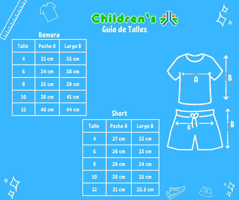 Guia de talles Conjunto De Algodon Remera Manga Corta y Short