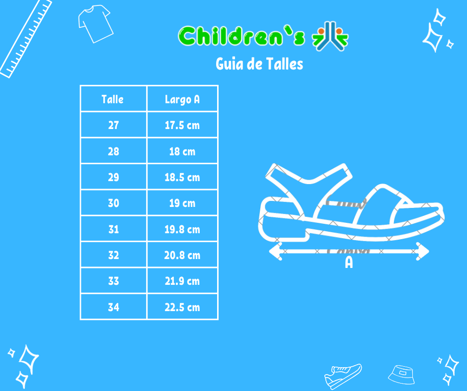 Guia de talles Sandalia Nena Con Trenzas Y Strass