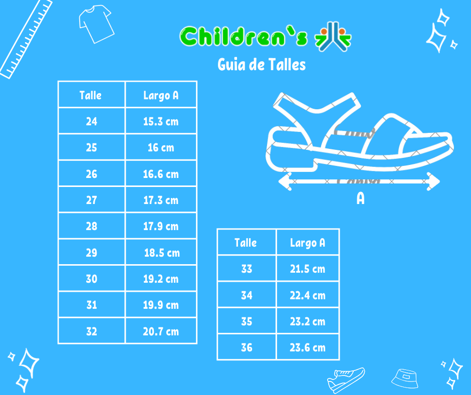 Guia de talles Sandalia Calada Con Velcro Nena