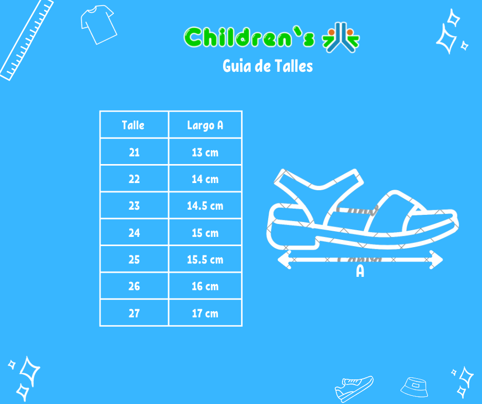 Guia de talles Sandalia Todo Goma Con Tira Cruzada Unicornio