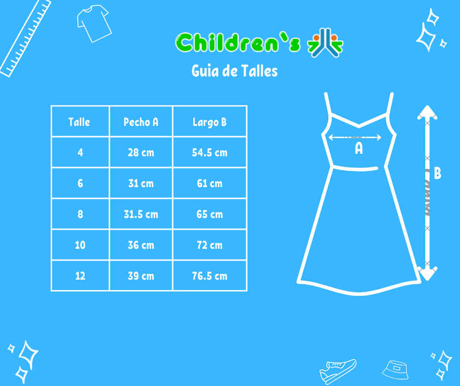 Guia de talles Vestido Sin Manga Estampado Poplin