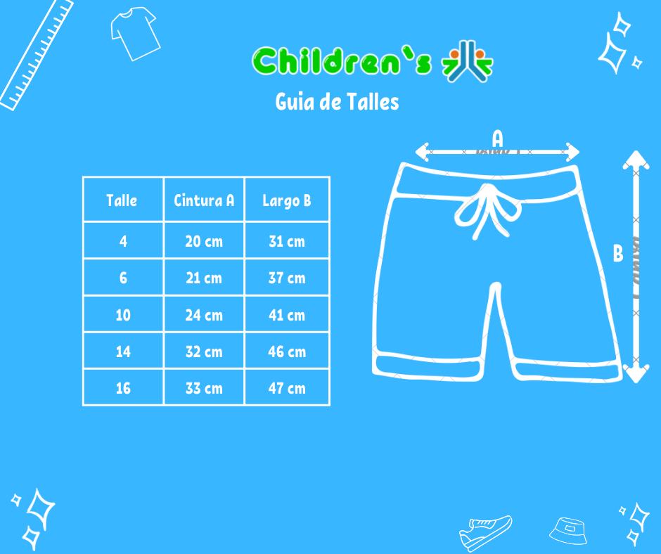 Guia de talles Short de Baño Bordado Surf Competition Con Bolsillos Lateral