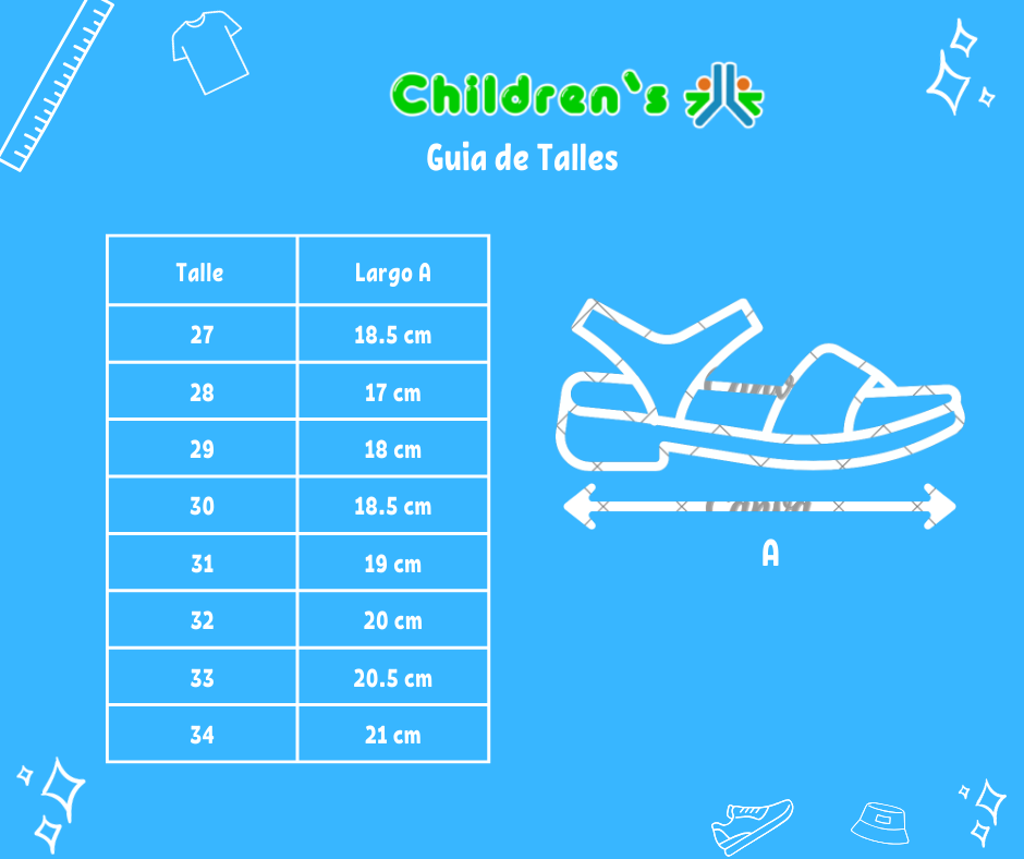 Guia de talles Sandalia Goma 2 Velcro Tela Gross