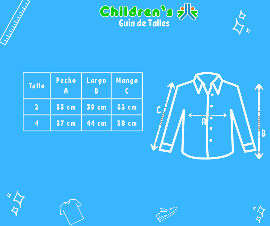 Guia de talles Camisa Manga Larga con Puños y cuellos contraste