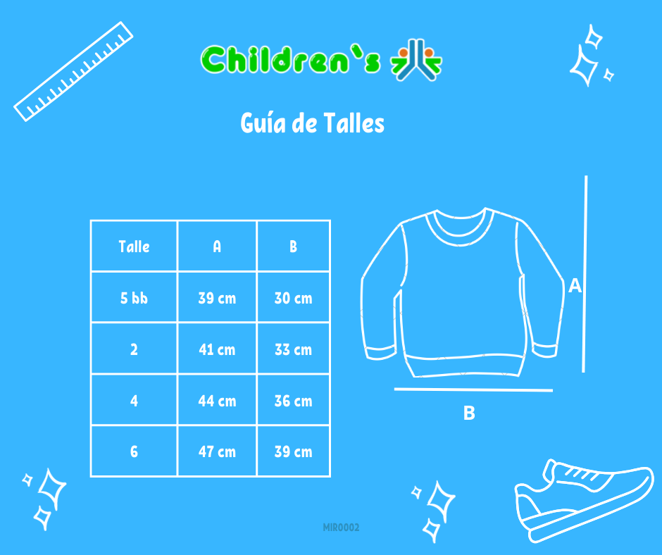 Guia de talles Buzo Friza con aplique Dinosaurio