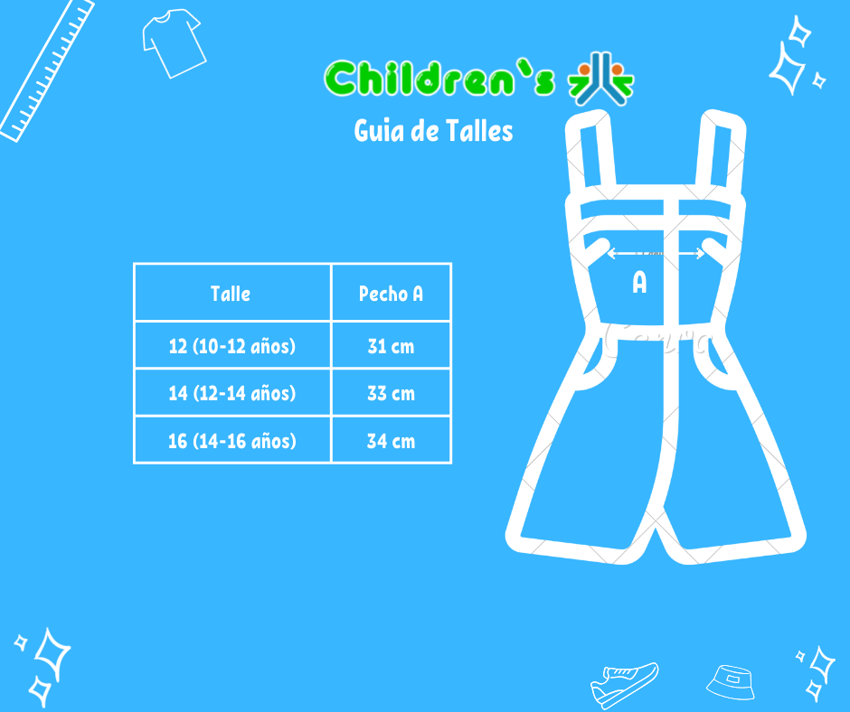 Guia de talles Enterito Mono Algodon Estampado Flores con Cintura Regulable