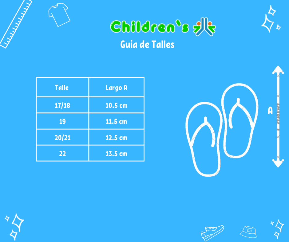 Guia de talles Ojota con Tira Atras y Aplique