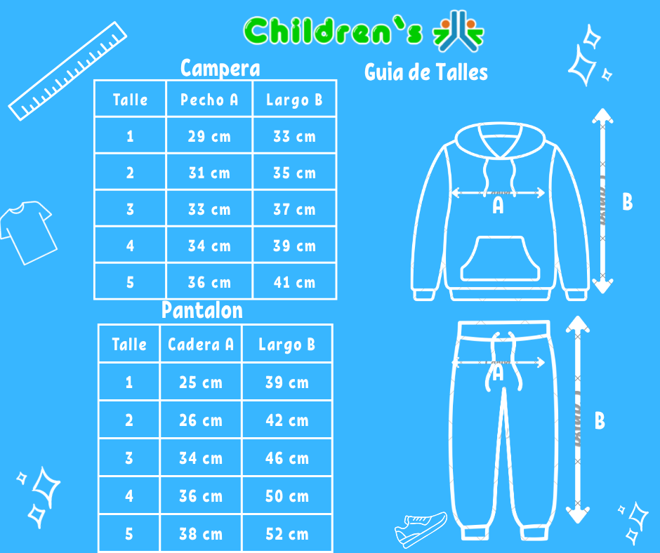 Guia de talles Conjunto Plush Campera  Con Volados y Pantalon Sin Pie