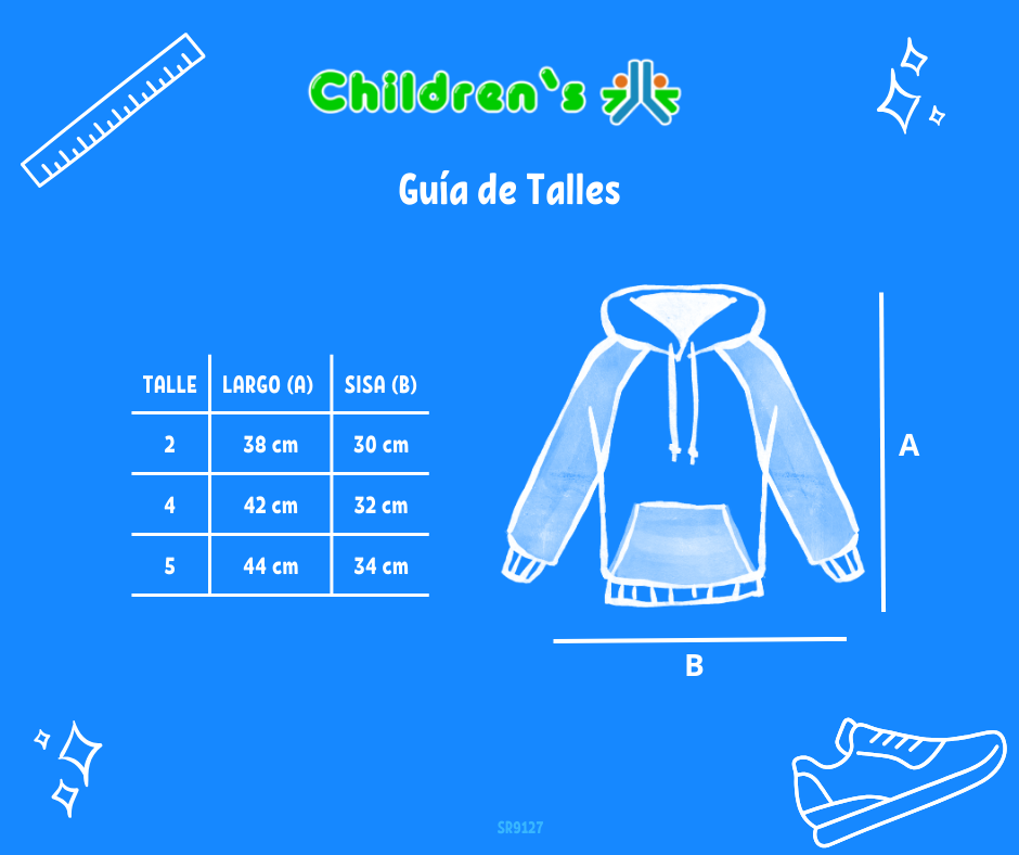 Guia de talles Buzo Frizado Estampado Corazones y Glitter con Capucha y Bolsillo