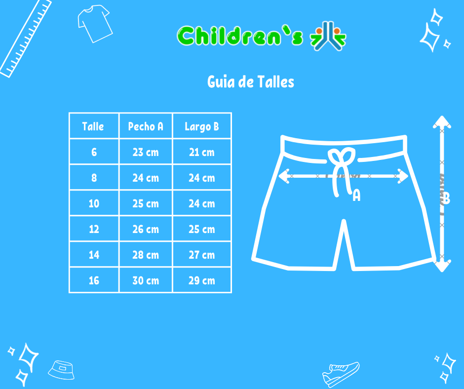 Guia de talles Short Algodon Rustico Bordado Con Elastico