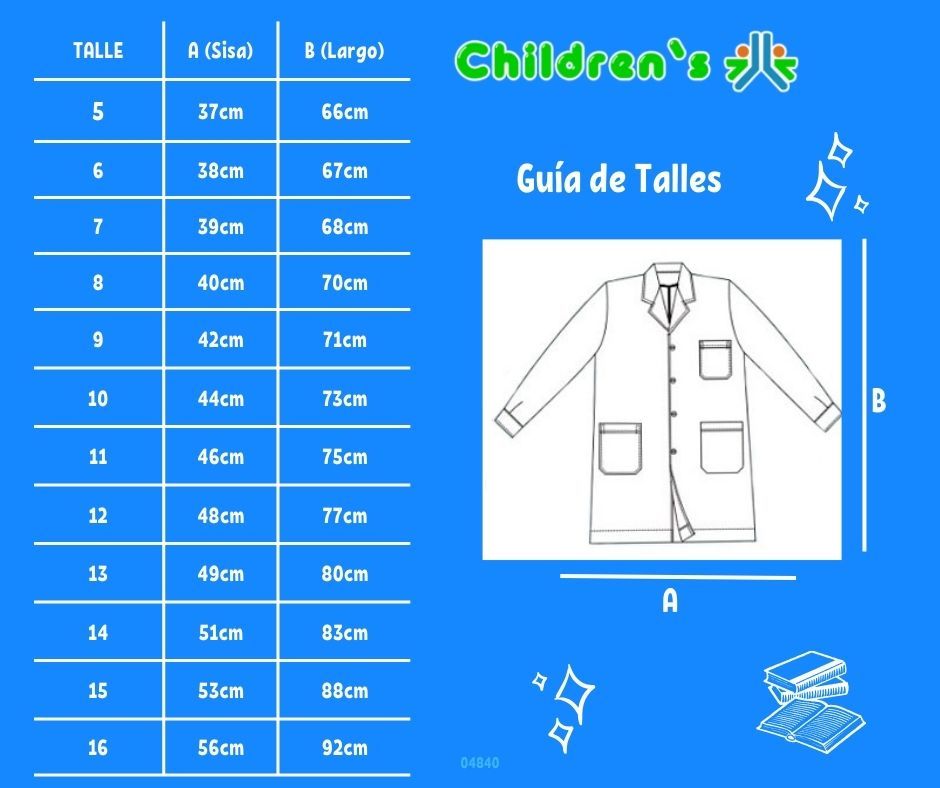 Guia de talles Guardapolvo 3 Tablas prendido atras