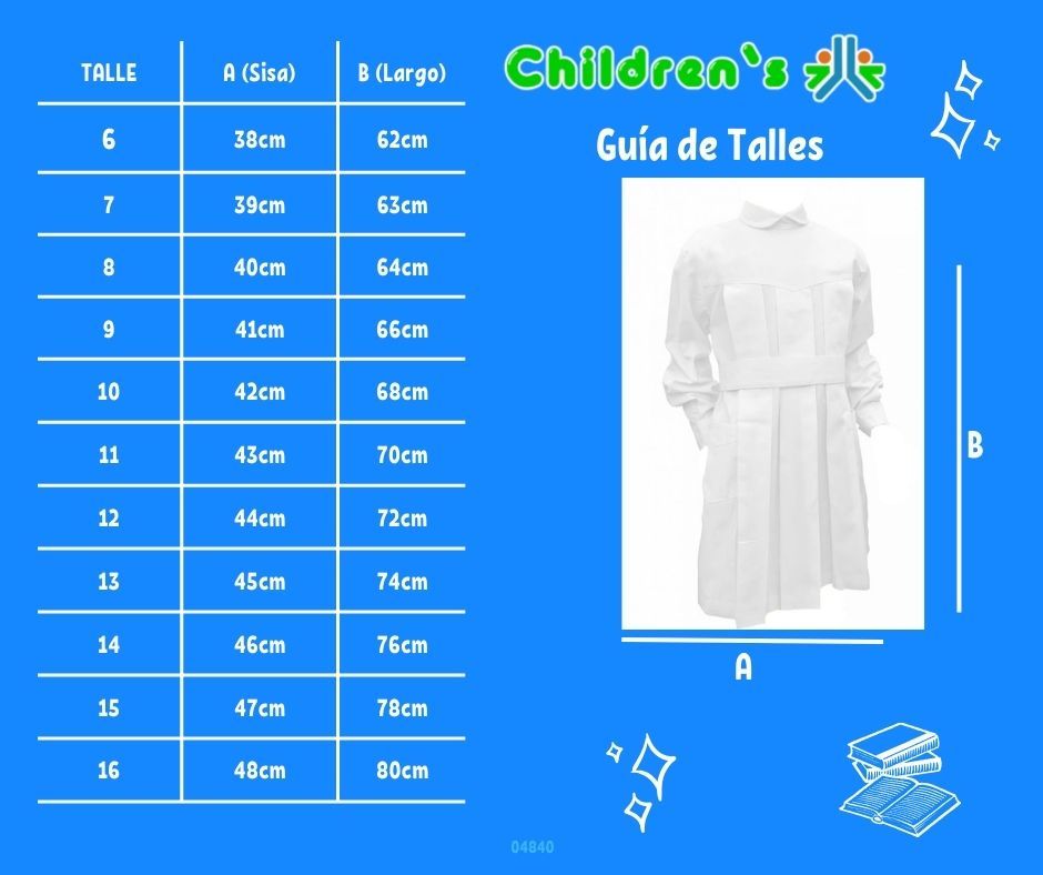 Guia de talles Guardapolvo DELANTAL TABLEADO ARCIEL