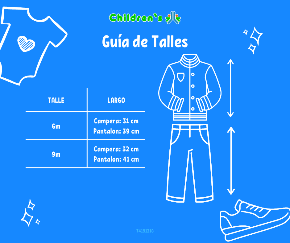 Guia de talles Conjunto Wata Microfibra Termico Bordado pajarito Azul