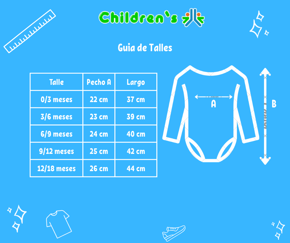 Guia de talles armando lio body manga larga bordado algodon