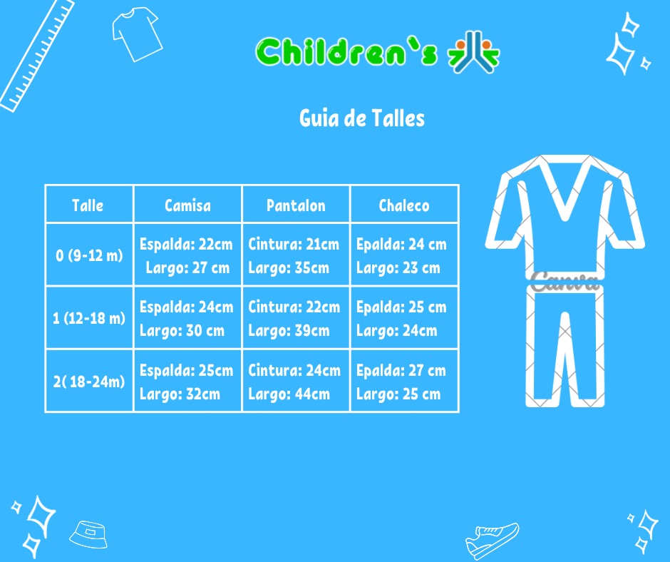 Guia de talles Conjunto 3 piezas Camisa, Chaleco y Pantalon Tela Mecanica