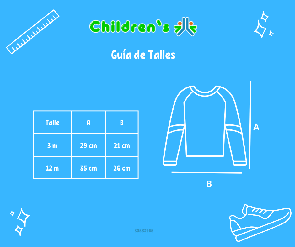 Guia de talles Remera Manga Larga con Moño Dorado