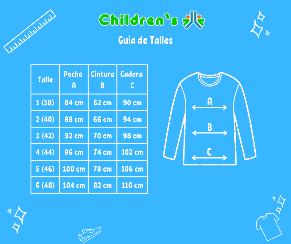 Guia de talles Camiseta Termica Juvenil Manga Larga