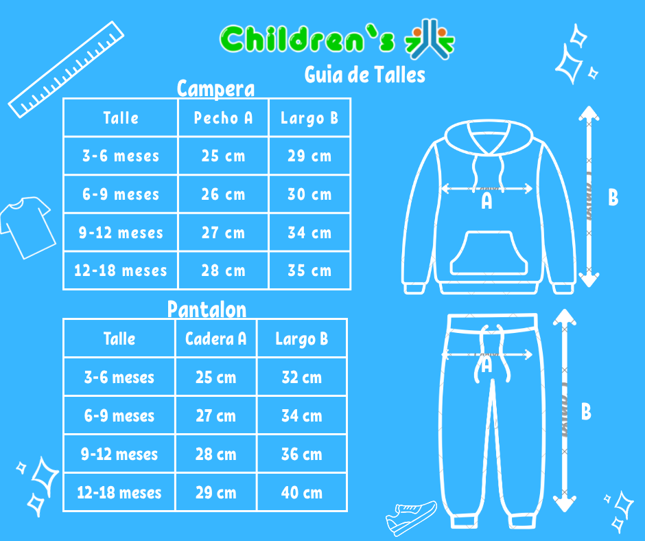 Guia de talles Conjunto Jogging de Frisa con Campera y Pantalon con Pitucon