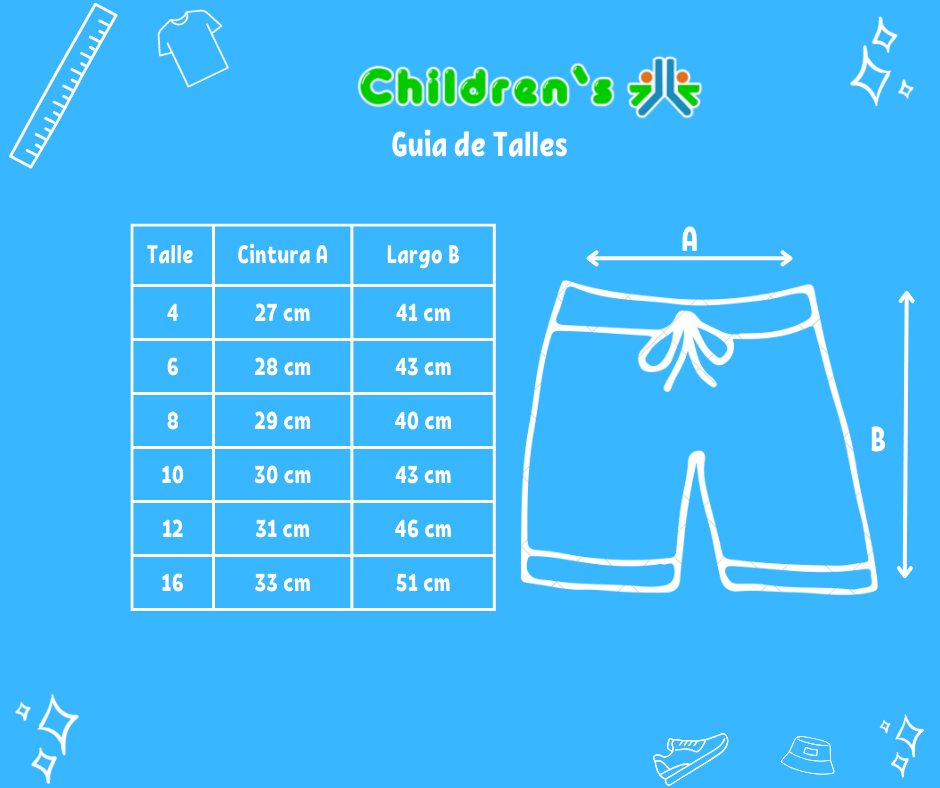 Guia de talles Short de Baño De Polister Con Cintura Elastizada y Regulable