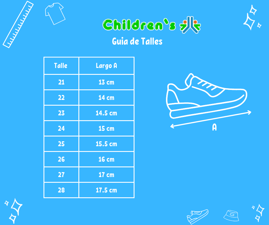 Guia de talles Zapatilla Deportiva Ultra Liviana Velcro con Luz