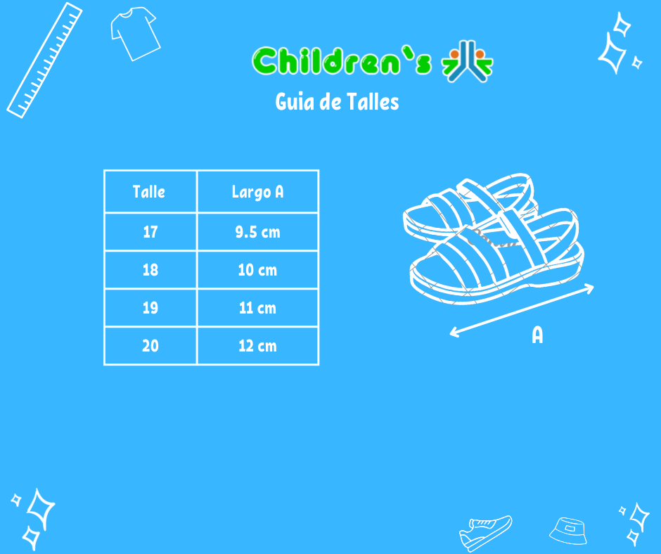 Guia de talles Sandalia de Cuerina Con Base y Velcro Bordada