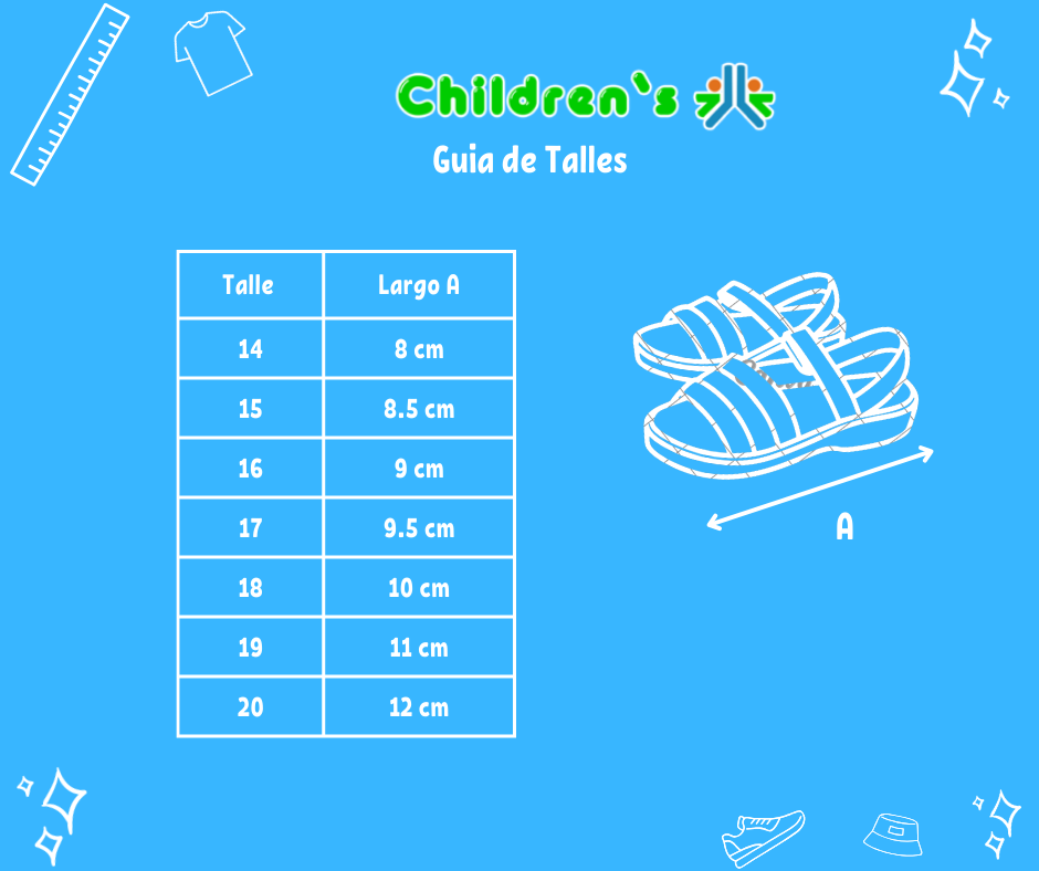 Guia de talles Sandalia de Cuerina Con Base y Velcro , Perro Bordado