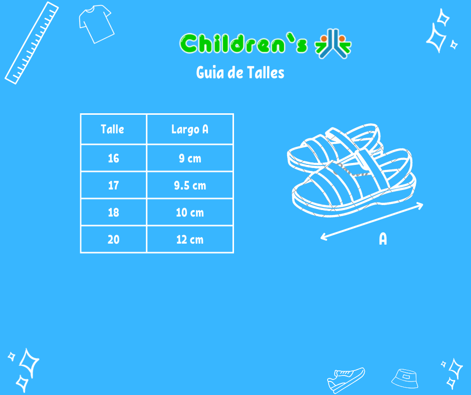 Guia de talles Sandalia de Cuerina Con Base Doble Velcro Bordada