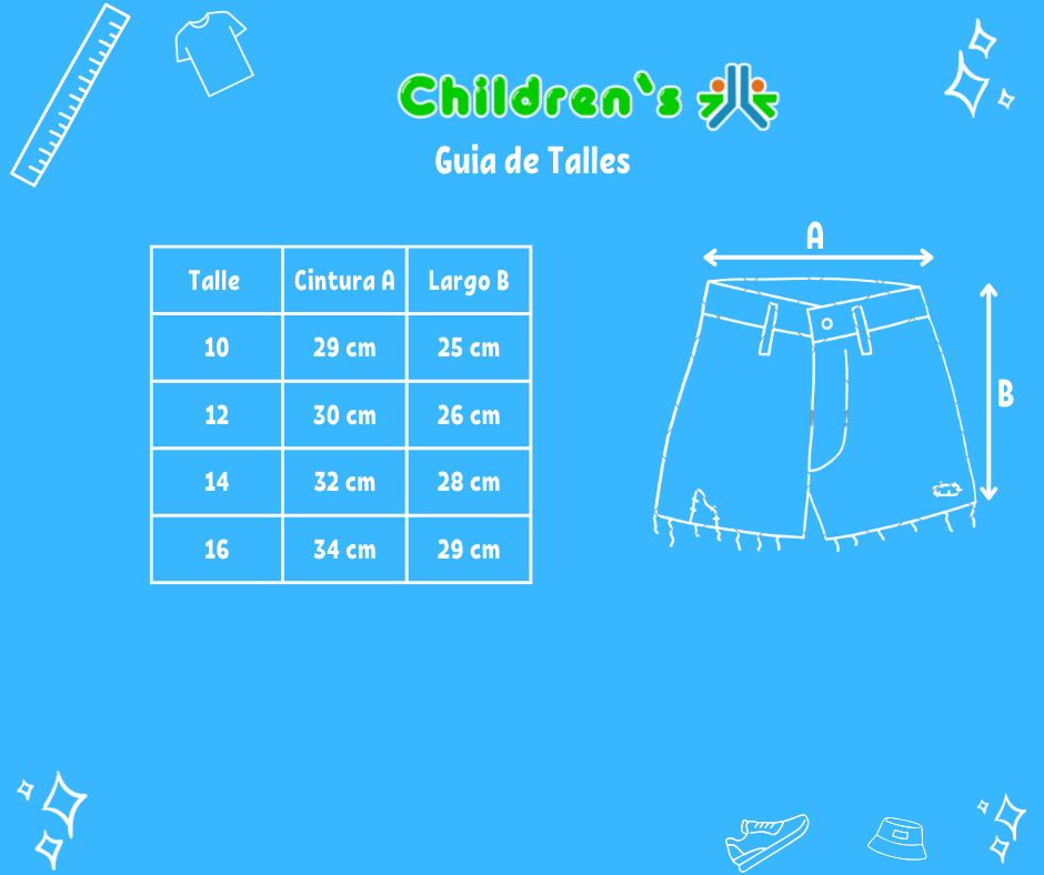 Guia de talles Short De Jeans Con Cintura Regulable  Flecos y Cadenas