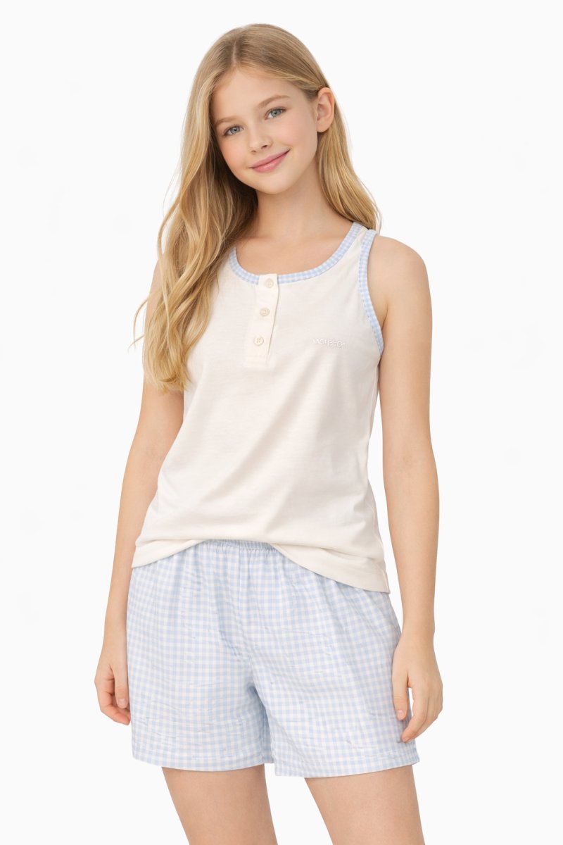 Pijama Verano Remera Musculosa y Short con Estampado Cuadrille