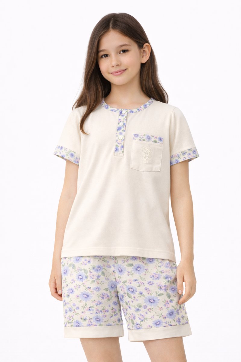 Pijama Verano Remera Manga Corta y Short Estampado Floreado