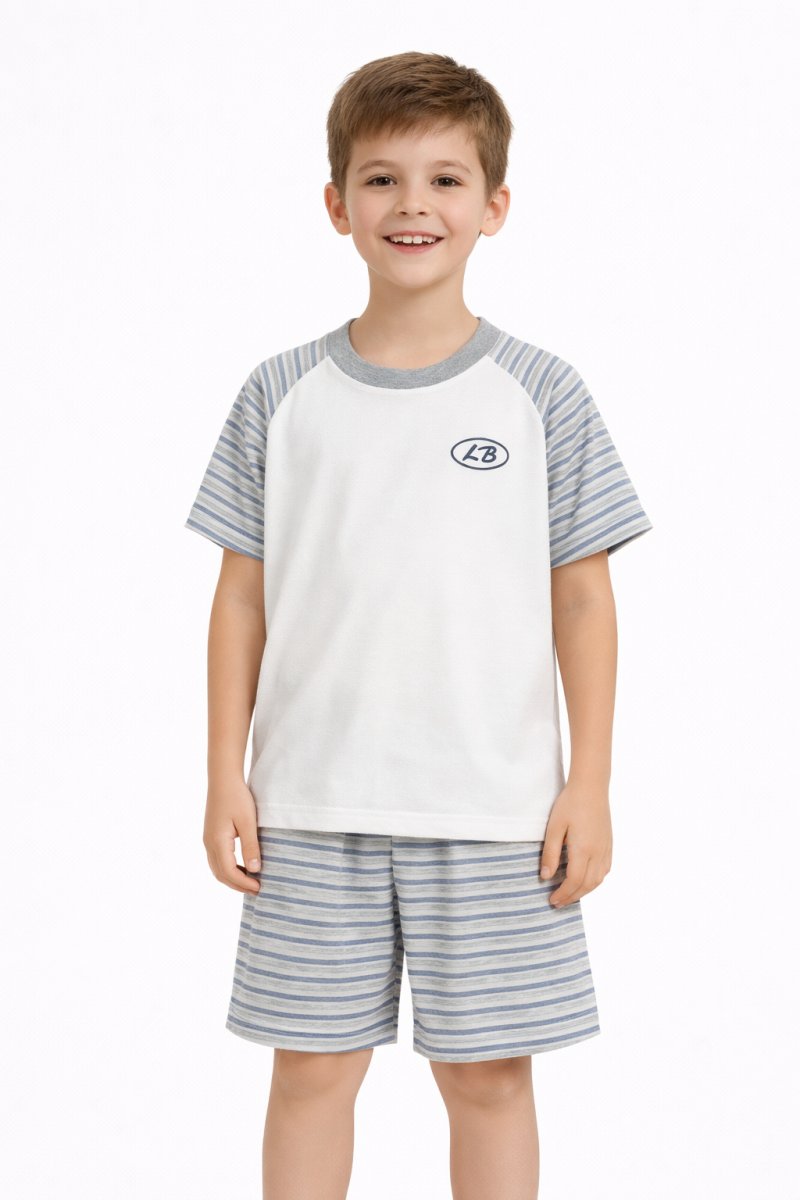 Pijama Verano Remera Manga Corta y Short Estampado Rayado