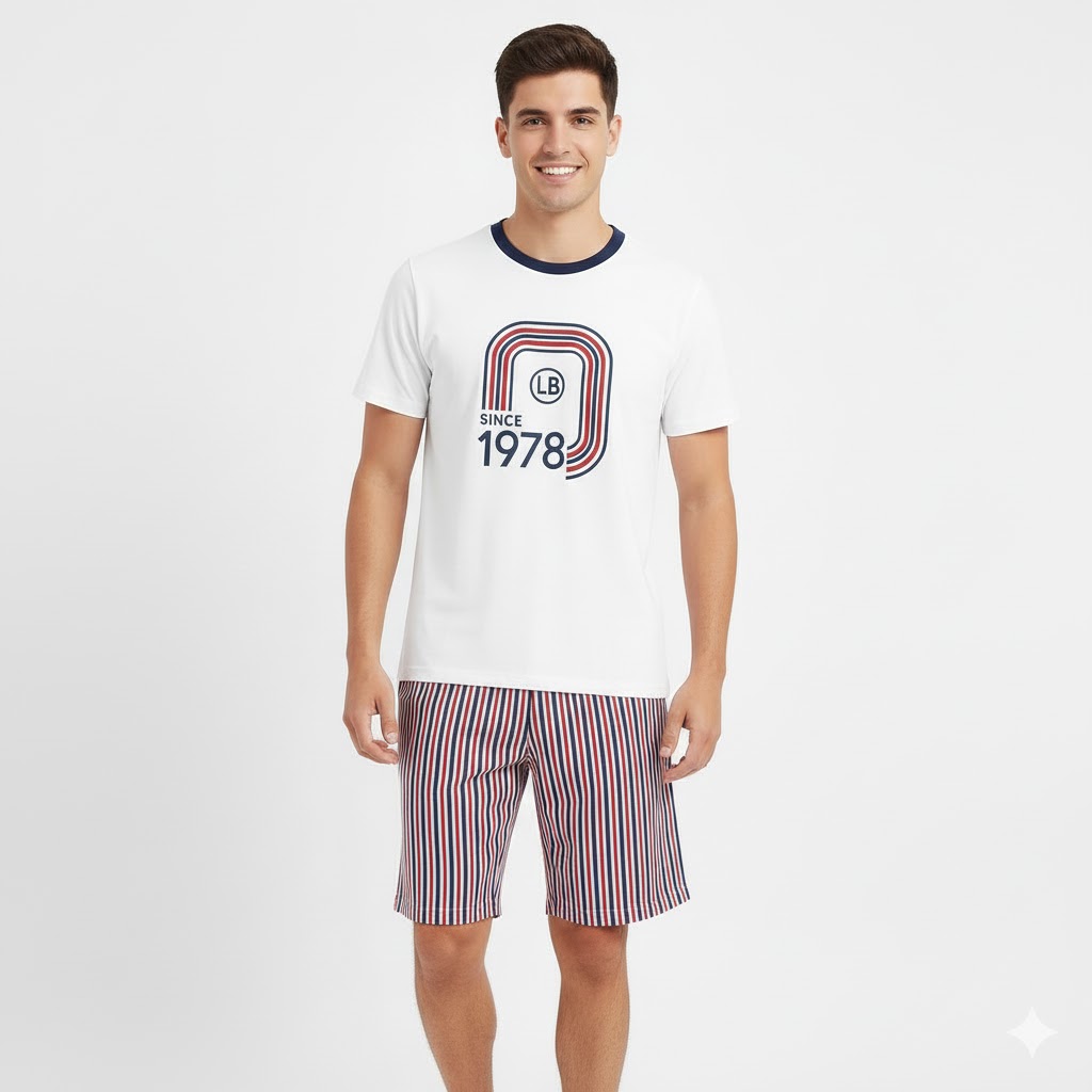 Pijama Verano Remera Manga Corta y Short Rayado