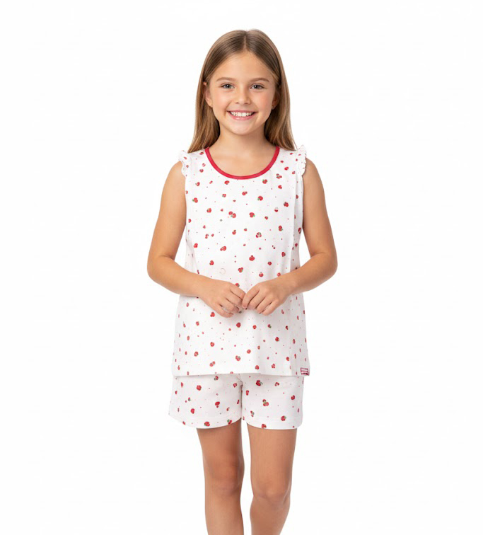 Pijama Verano Remera Manga Corta y Short Estampado Frutillita