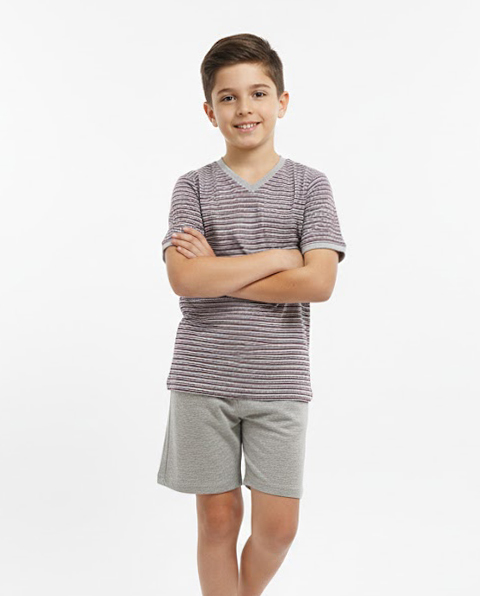 Pijama Verano Remera Manga Corta Estampado Rayado y Short